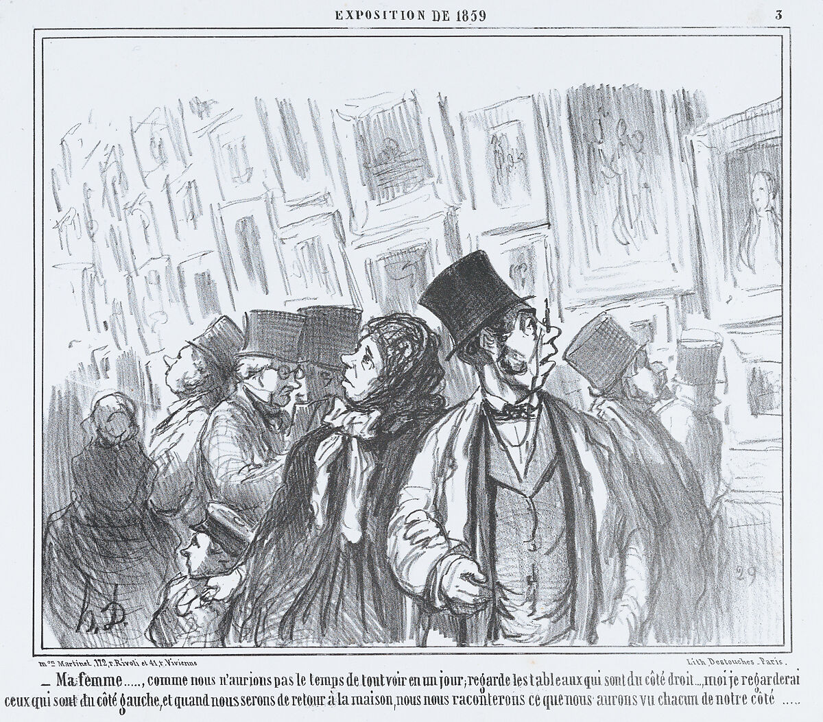 Ma femme..., comme nous n'aurions pas le temps de tout voir en un jour..., from L'Exposition de 1859, published in Le Charivari, April 18, 1859, Honoré Daumier (French, Marseilles 1808–1879 Valmondois), Lithograph; second state (Delteil) 