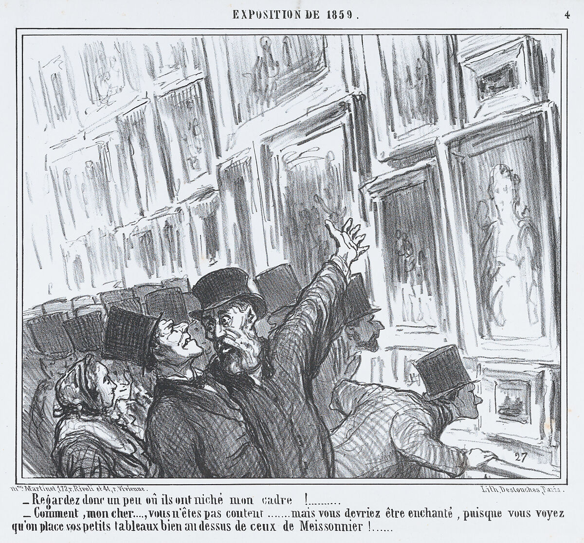 Regardez donc un peu oû ils ont niché mon cadre!..., from L'Exposition de 1859, published in Le Charivari, April 20, 1859, Honoré Daumier (French, Marseilles 1808–1879 Valmondois), Lithograph; second state (Delteil) 