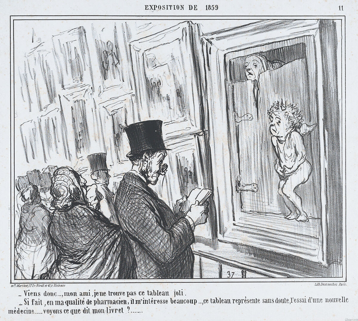 Viens donc..., mon ami, je ne trouve pas ce tableau joli, from L'Exposition de 1859, published in Le Charivari, June 21, 1859, Honoré Daumier (French, Marseilles 1808–1879 Valmondois), Lithograph; second state (Delteil) 