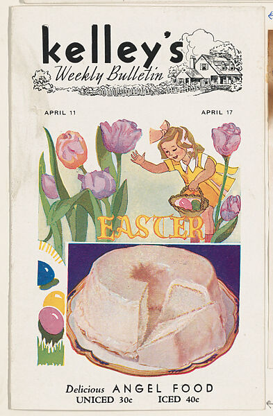 Kelley's Weekly Bulletin including cards from the Airplanes of America series (D2) to be cut out and pasted in album, issued by the Kelley Baking Company to promote Kelley's Bread. Easter edition, April 11-17, includes Aeronca Model LA card, Issued by Kelley Baking Company, Commercial color lithograph 