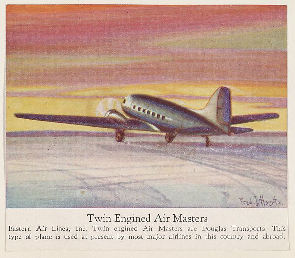 Twin Engined Air Masters, collector card from the Airplanes of America series (D2), issued by the Kelley Baking Company to promote Kelley's Bread, Issued by Kelley Baking Company, Commercial color lithograph 