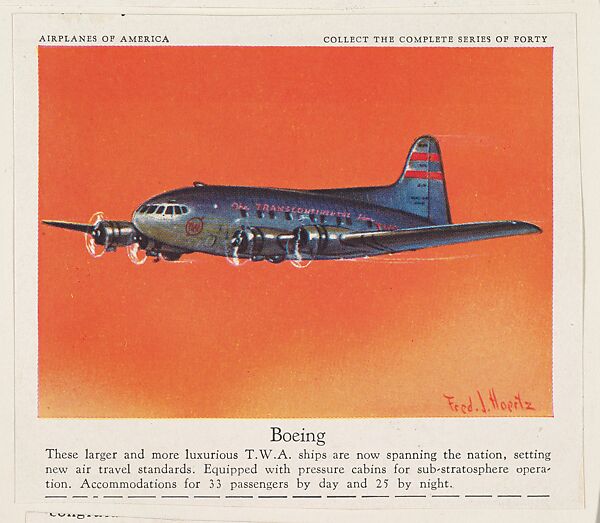 Boeing, collector card from the Airplanes of America series (D2), issued by the Kelley Baking Company to promote Kelley's Bread, Issued by Kelley Baking Company, Commercial color lithograph 