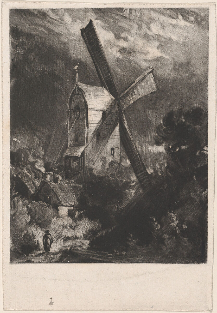 Mill Near Brighton, David Lucas (British, Geddington Chase, Northamptonshire 1802–1881 London), Mezzotint with drypoint; proof before published state 