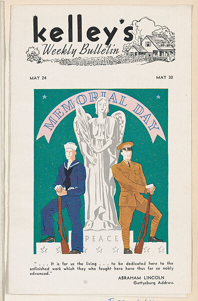 Kelley's Weekly Bulletin including cards from the American Indian Series (D6) to be cut out and pasted in album, issued by the Kelley Baking Company to promote Kelley's Bread. Memorial Day edition, May 24-30, includes Sitting Bull card, No. 16, Issued by Kelley Baking Company, Commercial color lithograph 