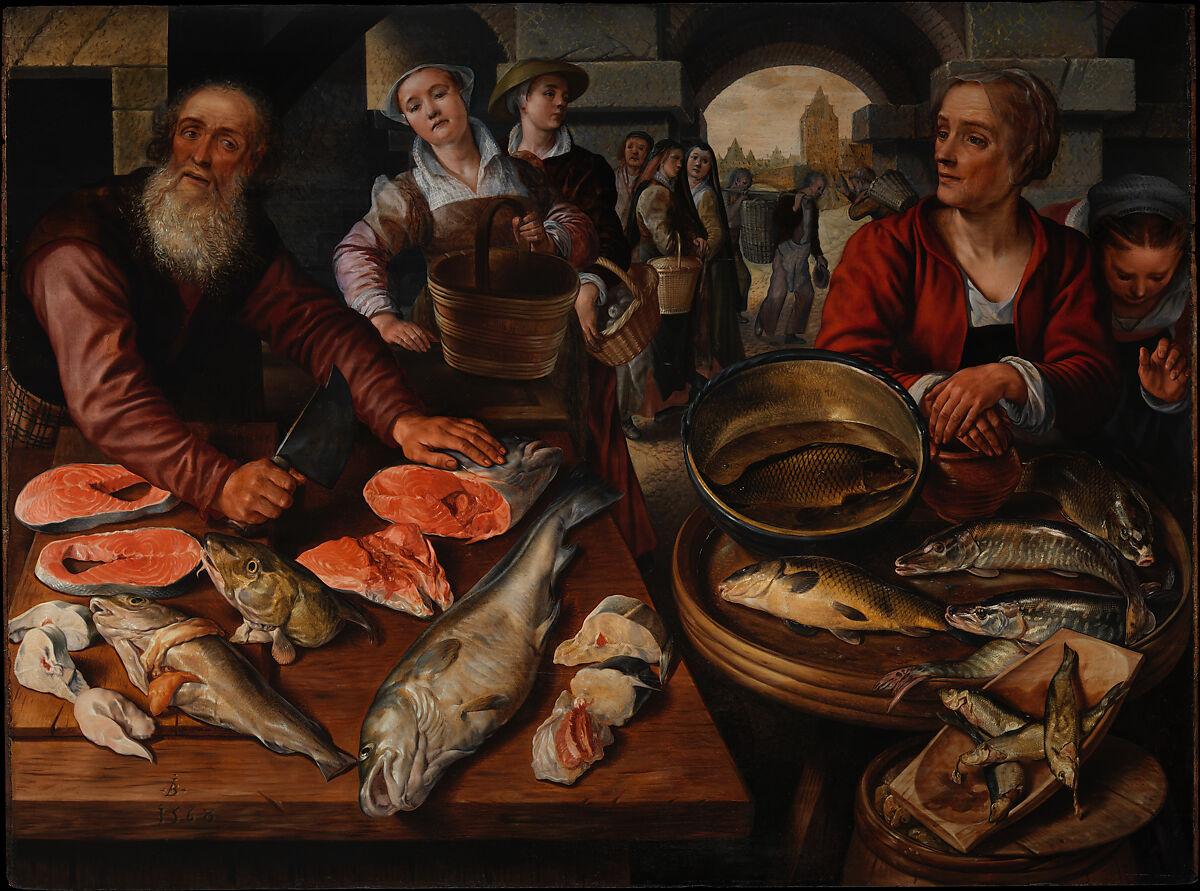 Fish Market, Joachim Beuckelaer (Netherlandish, Antwerp 1533–1575 Antwerp), Oil on Baltic oak 