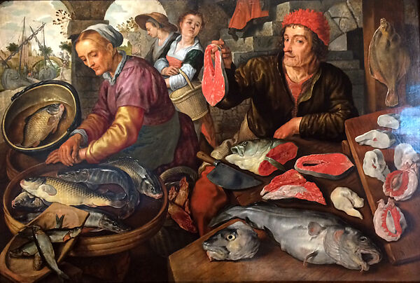 Fish Market, Joachim Beuckelaer (Netherlandish, Antwerp 1533–1575 Antwerp), Oil on Baltic oak