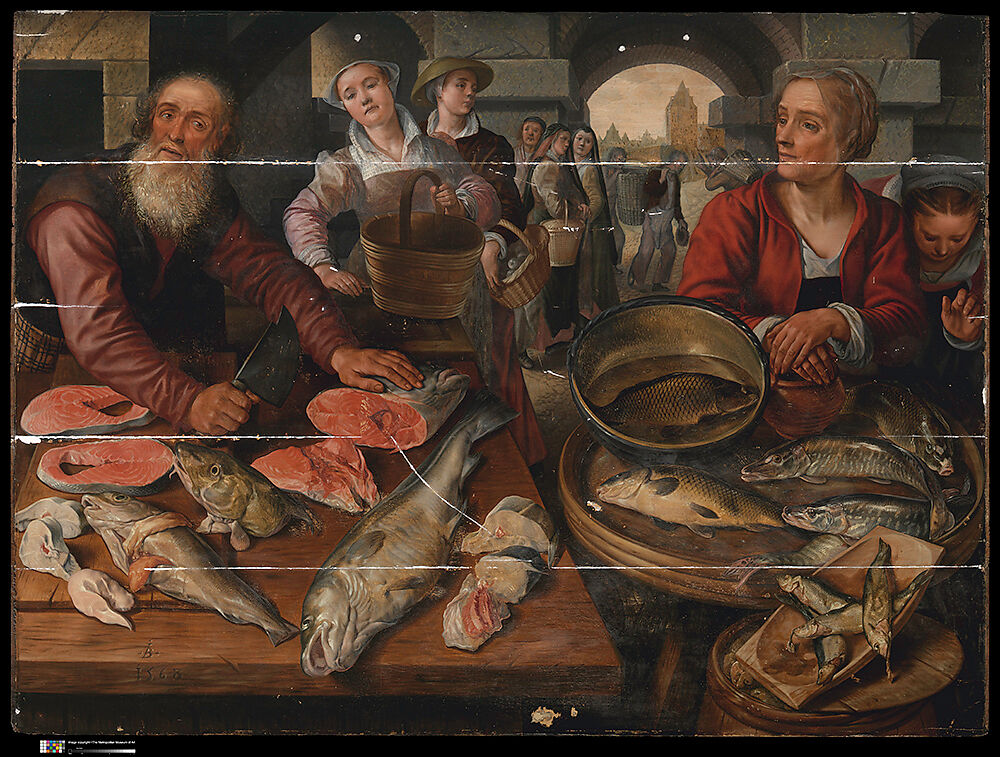 Fish Market, Joachim Beuckelaer (Netherlandish, Antwerp 1533–1575 Antwerp), Oil on Baltic oak