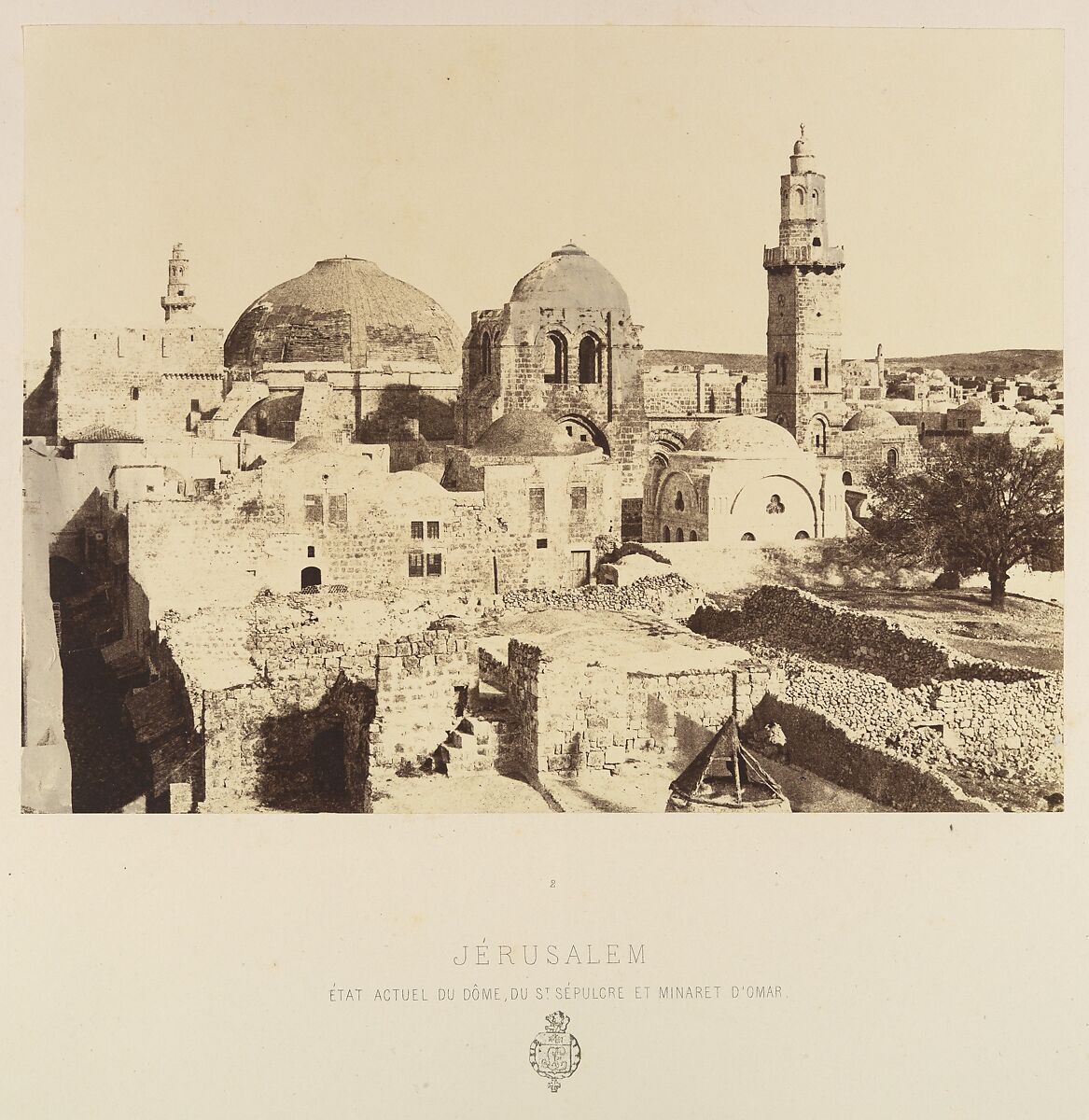 Jérusalem. État actuel du dôme, du St. Sépulcre et Minaret d'Omar, Louis de Clercq (French, 1837–1901), Albumen silver print from paper negative 