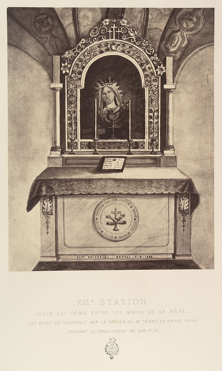 XIIIe Station. Jésus est remis entre les mains de sa mère. Cet autel est construit sur le rocher où se tenait la vierge marie pendant le crucifiement de son fils., Louis de Clercq (French, 1837–1901), Albumen silver print from paper negative 