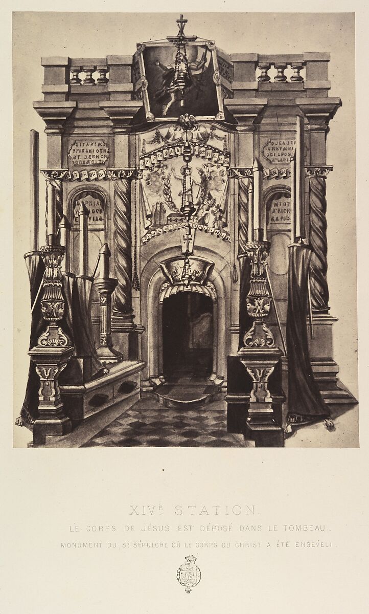 XIVe Station. Le corps de Jésus est deposé dans le tombeau. Monument du St Sépulcre où le corps du Christ a été enseveli., Louis de Clercq (French, 1837–1901), Albumen silver print from paper negative 