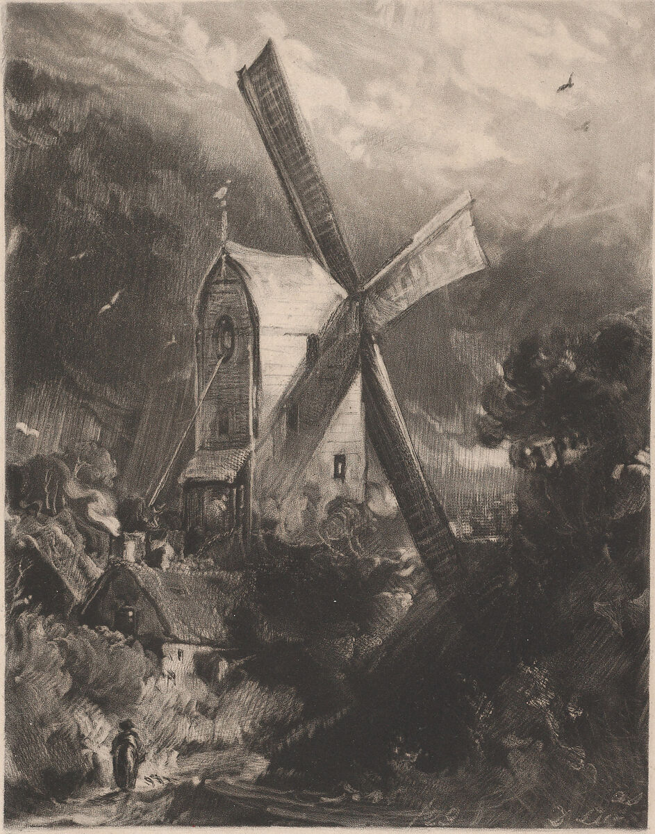 Mill Near Brighton, David Lucas (British, Geddington Chase, Northamptonshire 1802–1881 London), Mezzotint with drypoint; proof before published state 