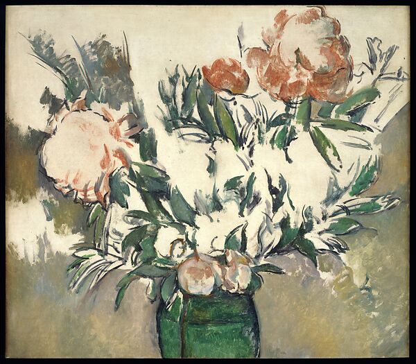 Bouquet of Peonies in a Green Jar, Paul Cézanne (French, Aix-en-Provence 1839–1906 Aix-en-Provence), Oil on canvas 
