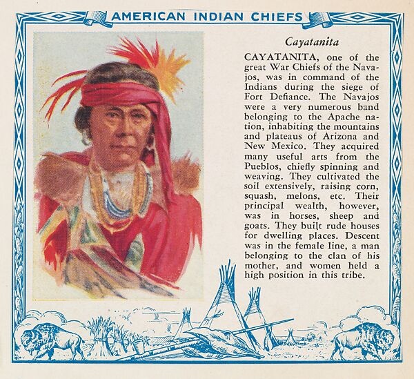 Cayatanita, collector card from the American Indian Series (D6), issued by the Kelley Baking Company to promote Kelley's Bread, Issued by Kelley Baking Company, Commercial color lithograph 