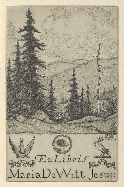 Ex Libris Maria DeWitt Jesup, Ernest Haskell (American, Woodstock, Connecticut 1876–1925 West Point, Maine), Etching and engraving 