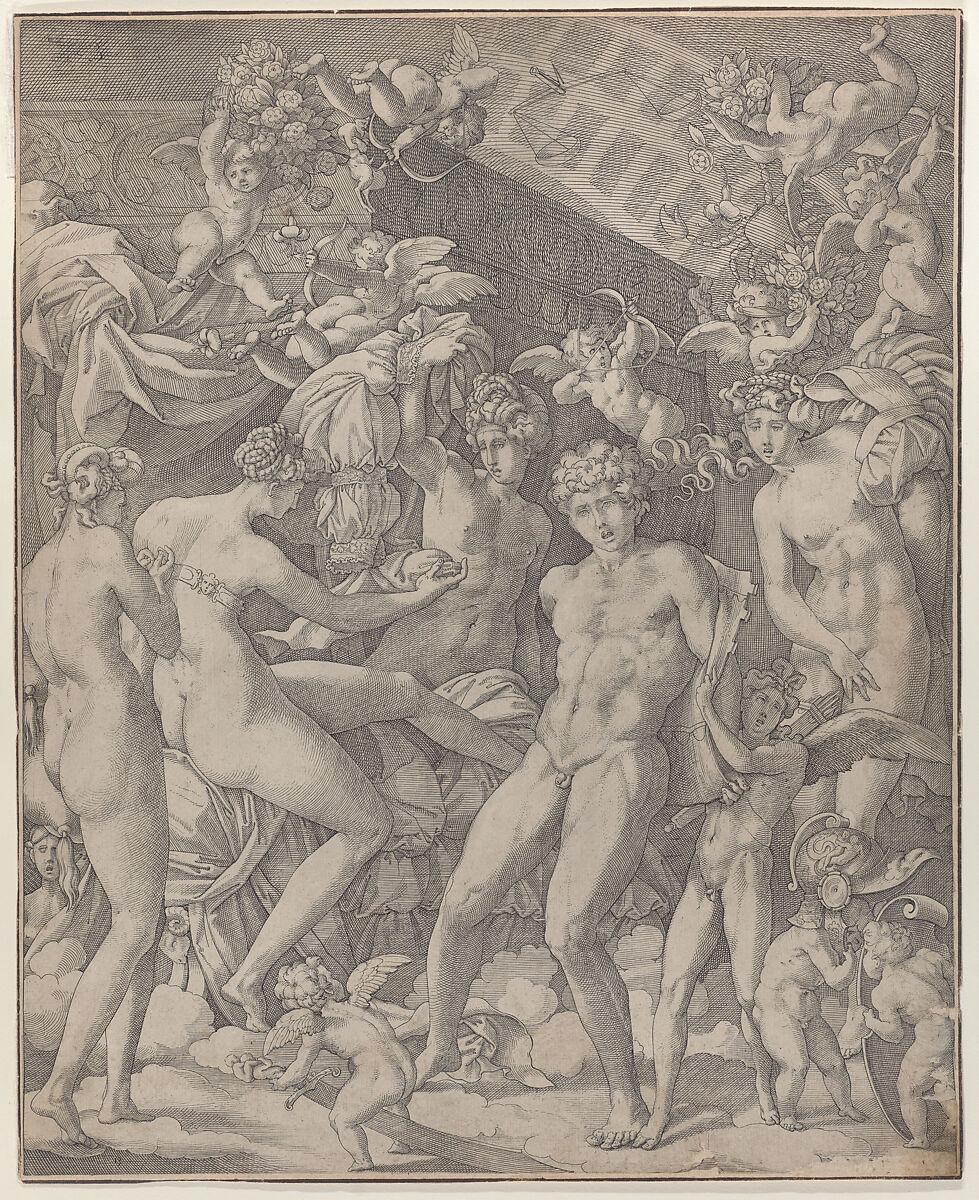 Venus and Mars with cupid and the Three Graces, Master HCB (active Rome, 1565), Engraving