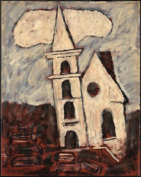 Church at Corea, Marsden Hartley (American, Lewiston, Maine 1877–1943 Ellsworth, Maine), Oil on canvas board 