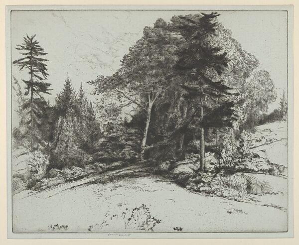 Under the Hill, Ernest Haskell (American, Woodstock, Connecticut 1876–1925 West Point, Maine), Drypoint on blue paper 