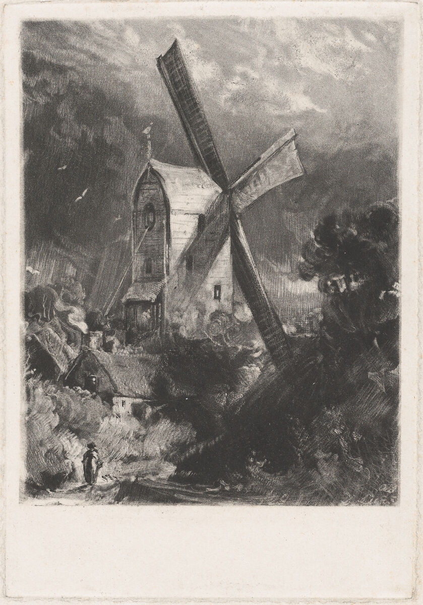 Mill Near Brighton, David Lucas (British, Geddington Chase, Northamptonshire 1802–1881 London), Mezzotint; proof before published state 