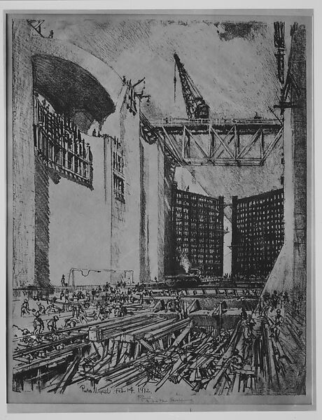 Laying the Floor of Pedro Miguel Lock, Joseph Pennell (American, Philadelphia, Pennsylvania 1857–1926 New York), Lithograph 