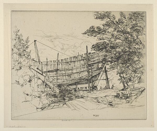 Ship Building, Ernest Haskell (American, Woodstock, Connecticut 1876–1925 West Point, Maine), Drypoint 