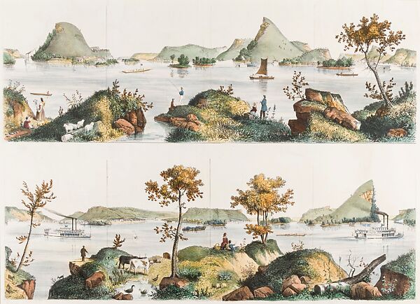 Whitefield's Patent Combination Drawing Cards. First Series, Views on the Upper Mississippi, Edwin Whitefield (1816–1892), Lithograph with applied watercolor, American 