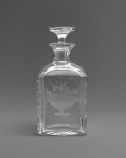 Cologne decanter, Louis Friedrich Vaupel (1824–1930), Glass, cut and engraved, American 