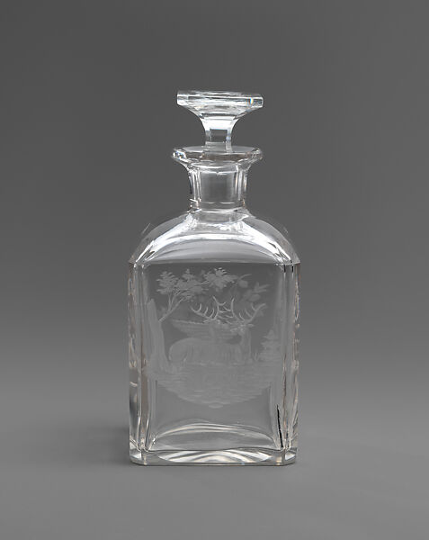 Cologne decanter, Louis Friedrich Vaupel (1824–1930), Glass, cut and engraved, American