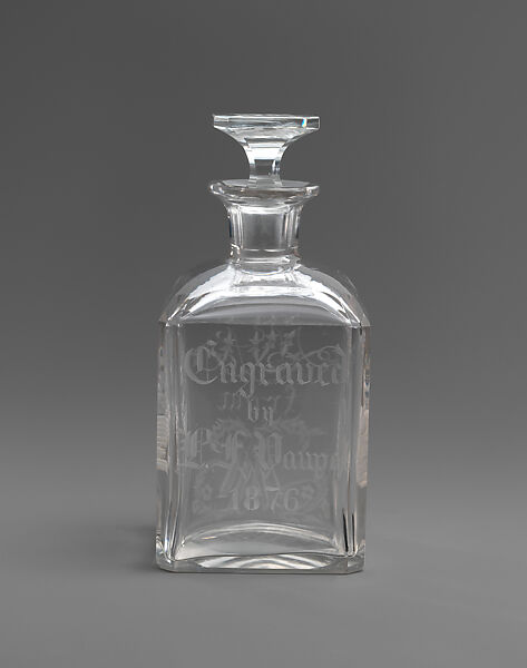 Cologne decanter, Louis Friedrich Vaupel (1824–1930), Glass, cut and engraved, American