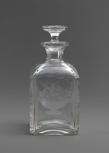 Cologne decanter, Louis Friedrich Vaupel (1824–1930), Glass, cut and engraved, American 