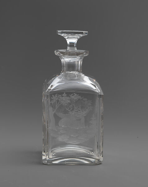 Cologne decanter, Louis Friedrich Vaupel (1824–1930), Glass, cut and engraved, American