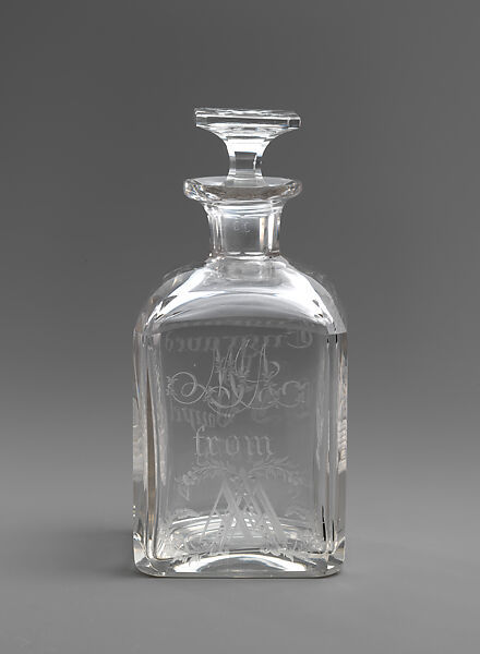 Cologne decanter, Louis Friedrich Vaupel (1824–1930), Glass, cut and engraved, American