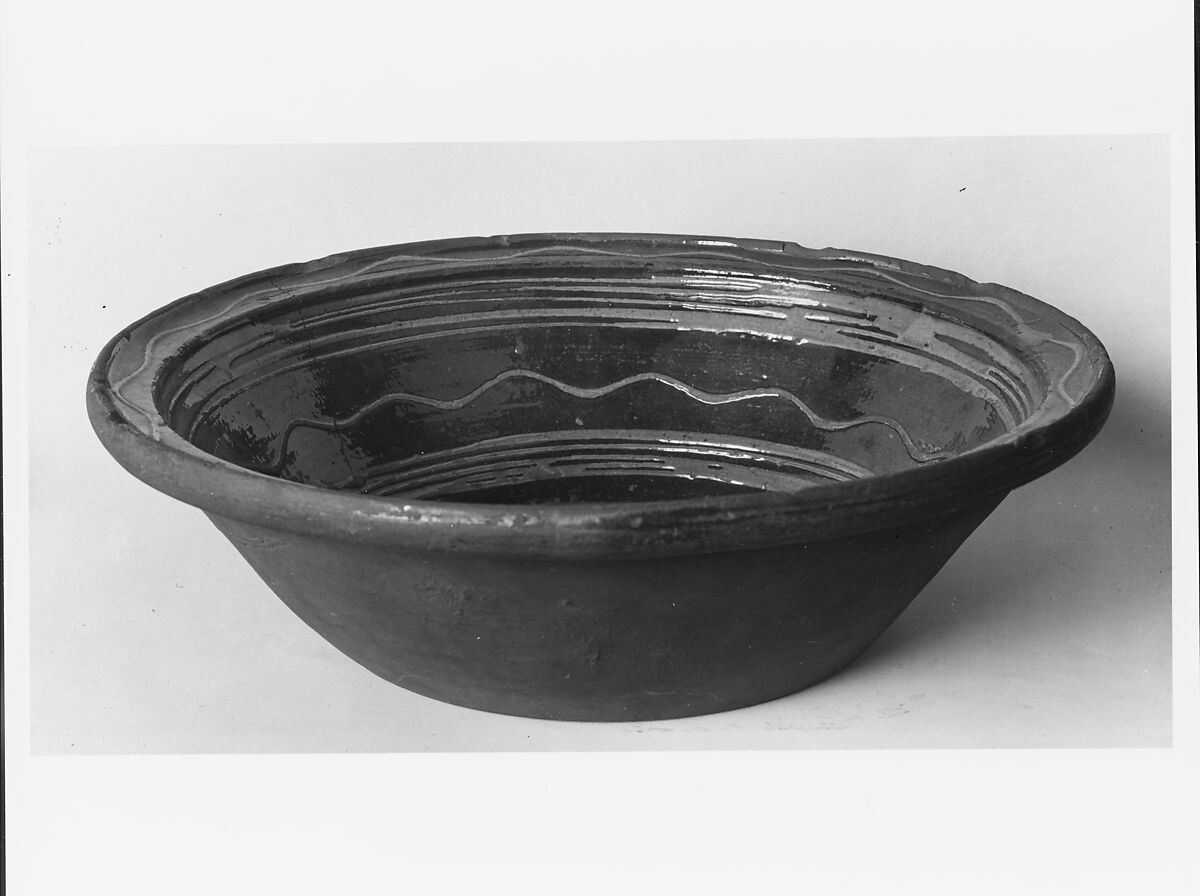 Bowl, Attributed to Hervey Brooks (1779–1873), Earthenware; Redware with slip decoration, American