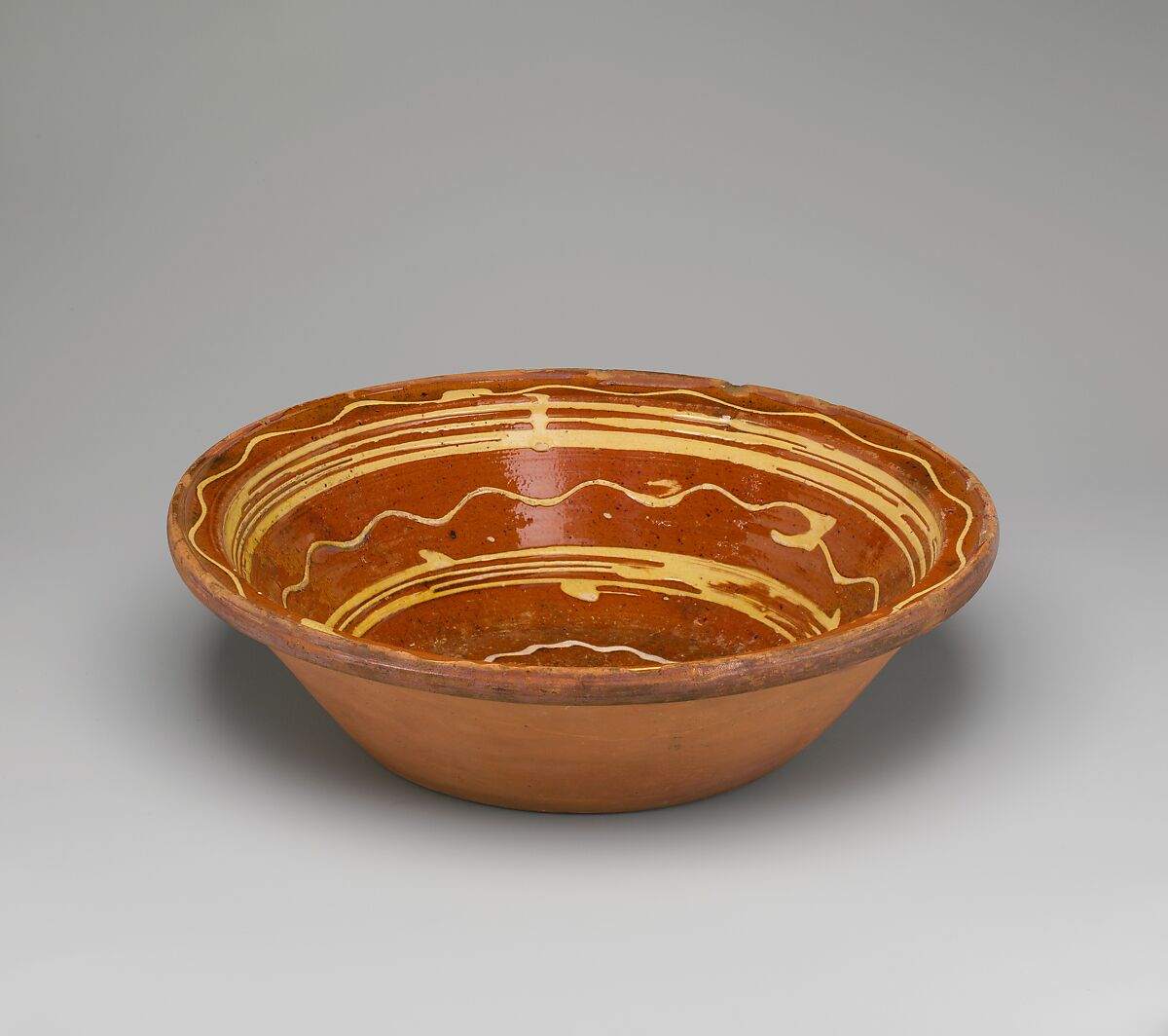 Bowl, Attributed to Hervey Brooks (1779–1873), Earthenware; Redware with slip decoration, American