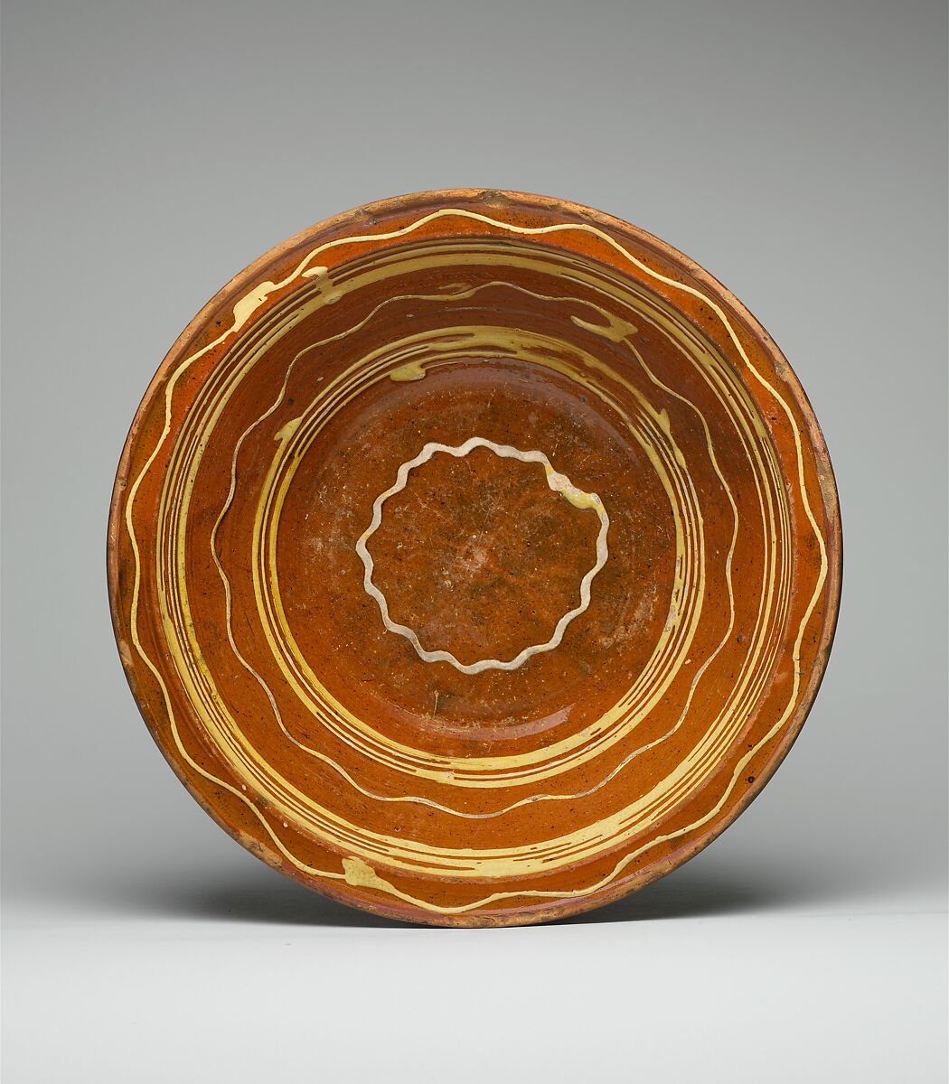 Bowl, Attributed to Hervey Brooks (1779–1873), Earthenware; Redware with slip decoration, American 