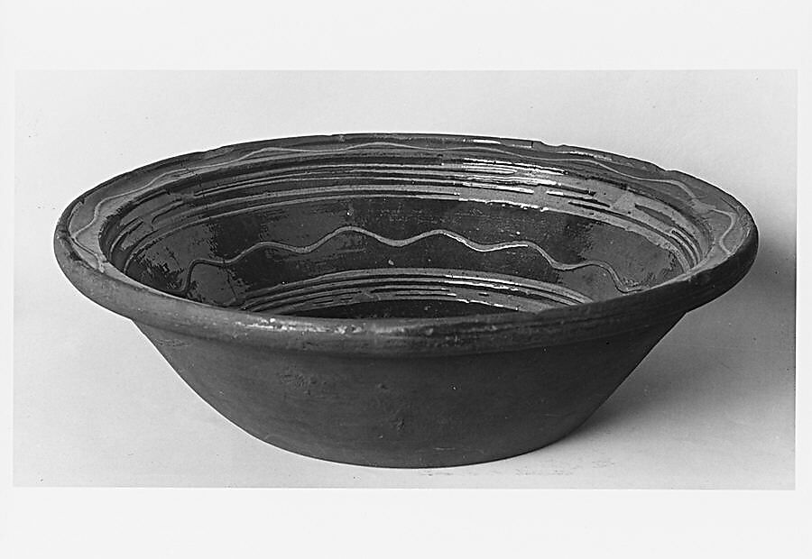 Bowl, Attributed to Hervey Brooks (1779–1873), Earthenware; Redware with slip decoration, American
