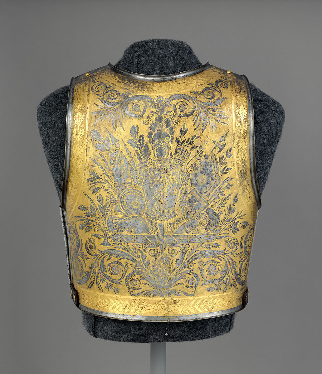 Cuirass, Manufactured at Coulaux Frères, Manufacture Royale d'Armes de Klingenthal (French, Klingenthal, Alsace 1801–1836), Steel, gold, copper alloy, leather, French, Klingenthal, Alsace