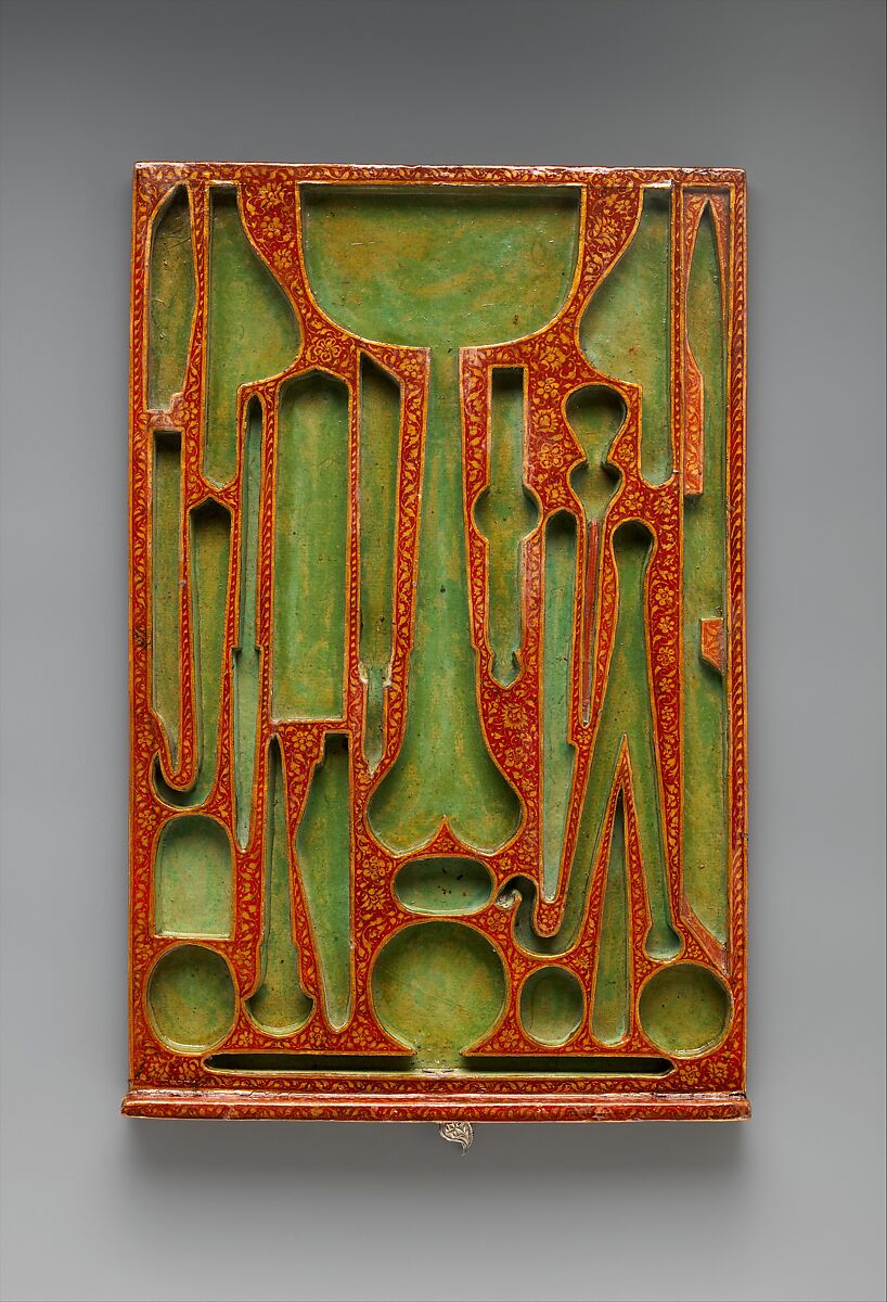 Instrument Case, Muhammad Baqir (Iranian), Papier-maché and pasteboard; painted and lacquered