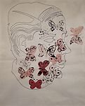 Portrait of Kenneth Jay Lane with Butterflies, Andy Warhol  American, Pen and black ink and watercolor on paper