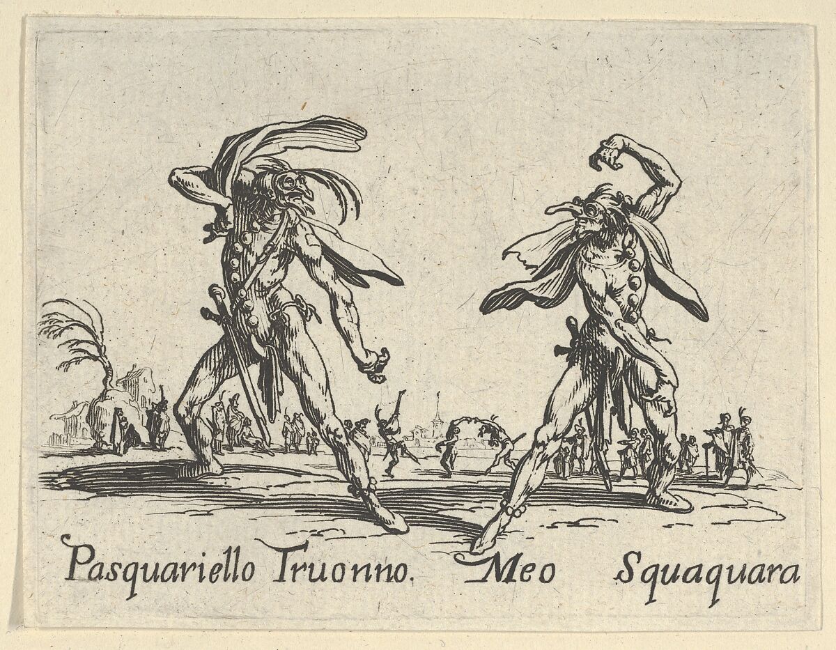 Pasquariello Truonno - Meo Squaquara, from "Balli di Sfessania" (Dance of Sfessania), Jacques Callot (French, Nancy 1592–1635 Nancy), Etching 