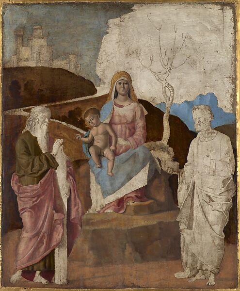 The Virgin and Child with Saint Andrew and Saint Peter (unfinished), Follower of Giovanni Battista Cima da Conegliano (Italian, Conegliano ca. 1459–1517/18 Venice or Conegliano), Oil on wood 