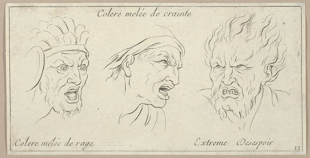 Le Colère mêlée de crainte (from Caractères des passions, gravés sur les desseins de l'illustre Monsieur le Brun), Sébastien Le Clerc, le Jeune (French, Paris 1676–1763 Gobelins), Etching 