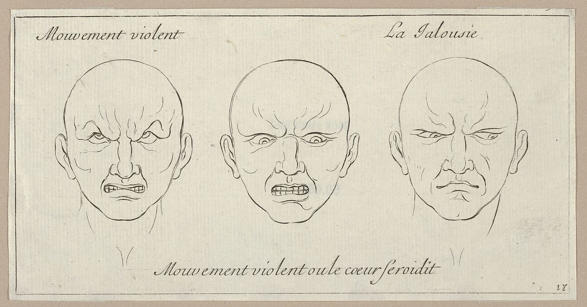 Mouvement Violent, Mouvement violent ou le coeur seroidit, La Jalousie (from Caractères des passions, gravés sur les desseins de l'illustre Monsieur le Brun), Sébastien Le Clerc, le Jeune (French, Paris 1676–1763 Gobelins), Etching 