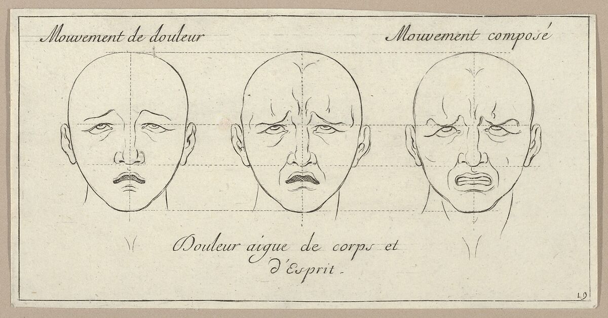 Mouvement de douleur, Douleur aigue de corps et d'Esprit, Mouvement composé (from Caractères des passions, gravés sur les desseins de l'illustre Monsieur le Brun), Sébastien Le Clerc, le Jeune (French, Paris 1676–1763 Gobelins), Etching 