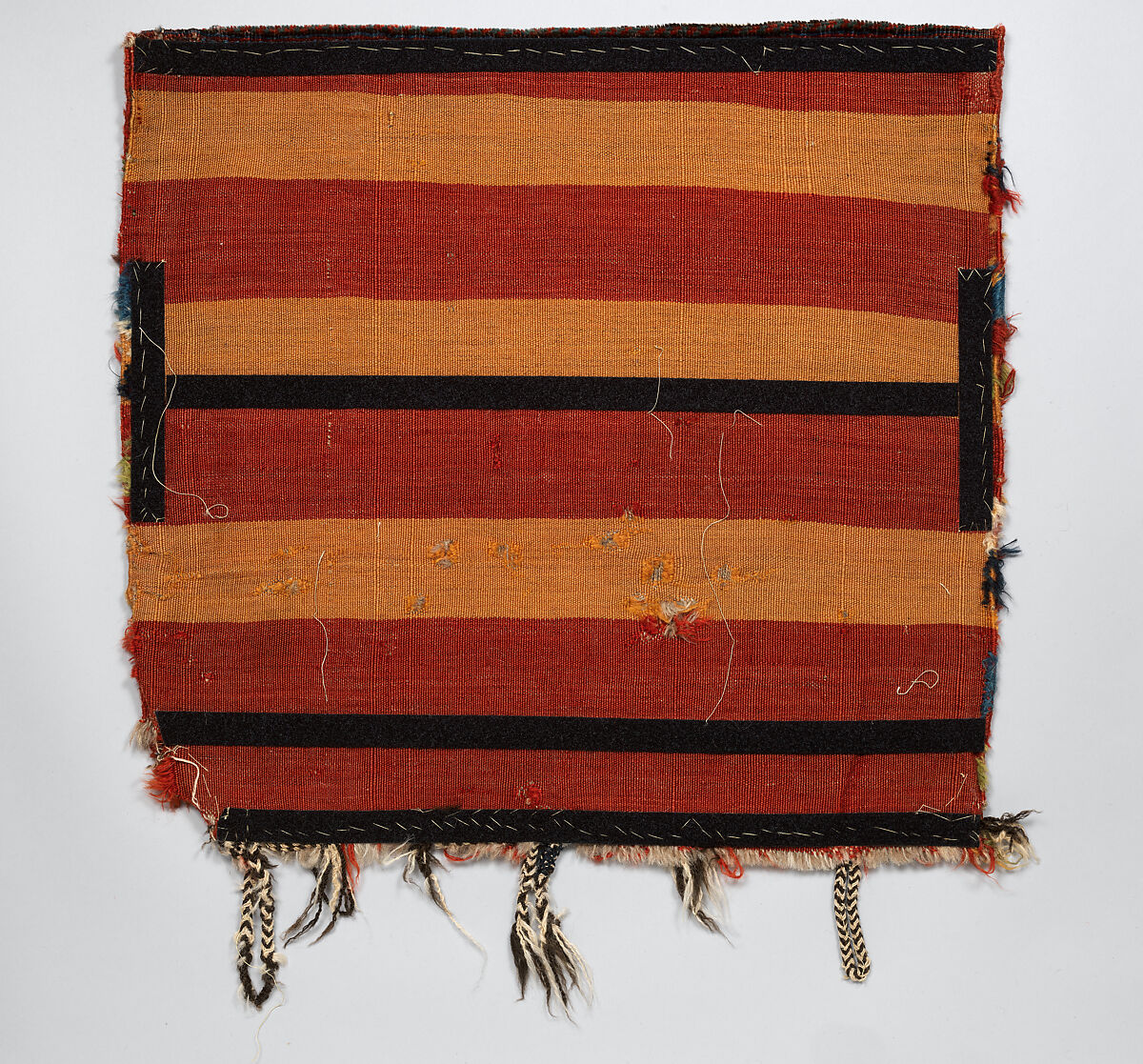 Half of Double Saddle Bag (Khorjin), Wool (pile, warp, and weft); asymmetrically knotted pile, tapestry weave, brocaded with wool and cotton