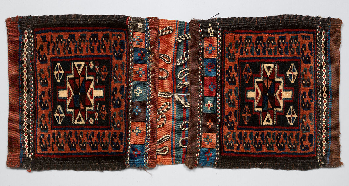 Half of Double Saddle Bag (Khorjin), Wool (warp, weft, and pile); asymmetrically knotted pile, brocaded, tapestry weave 