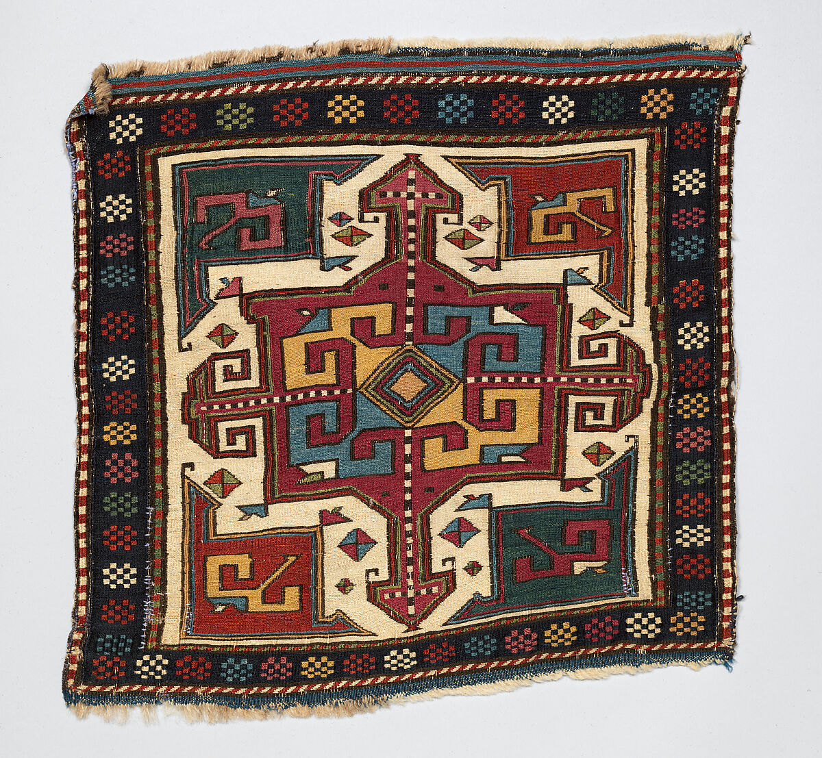 Face of Half a Double Saddle Bag (Khorjin), Wool (warp, ground weft, and sumak weft); sumak extra-weft wrapping and border pattern in complementary weft weave 
