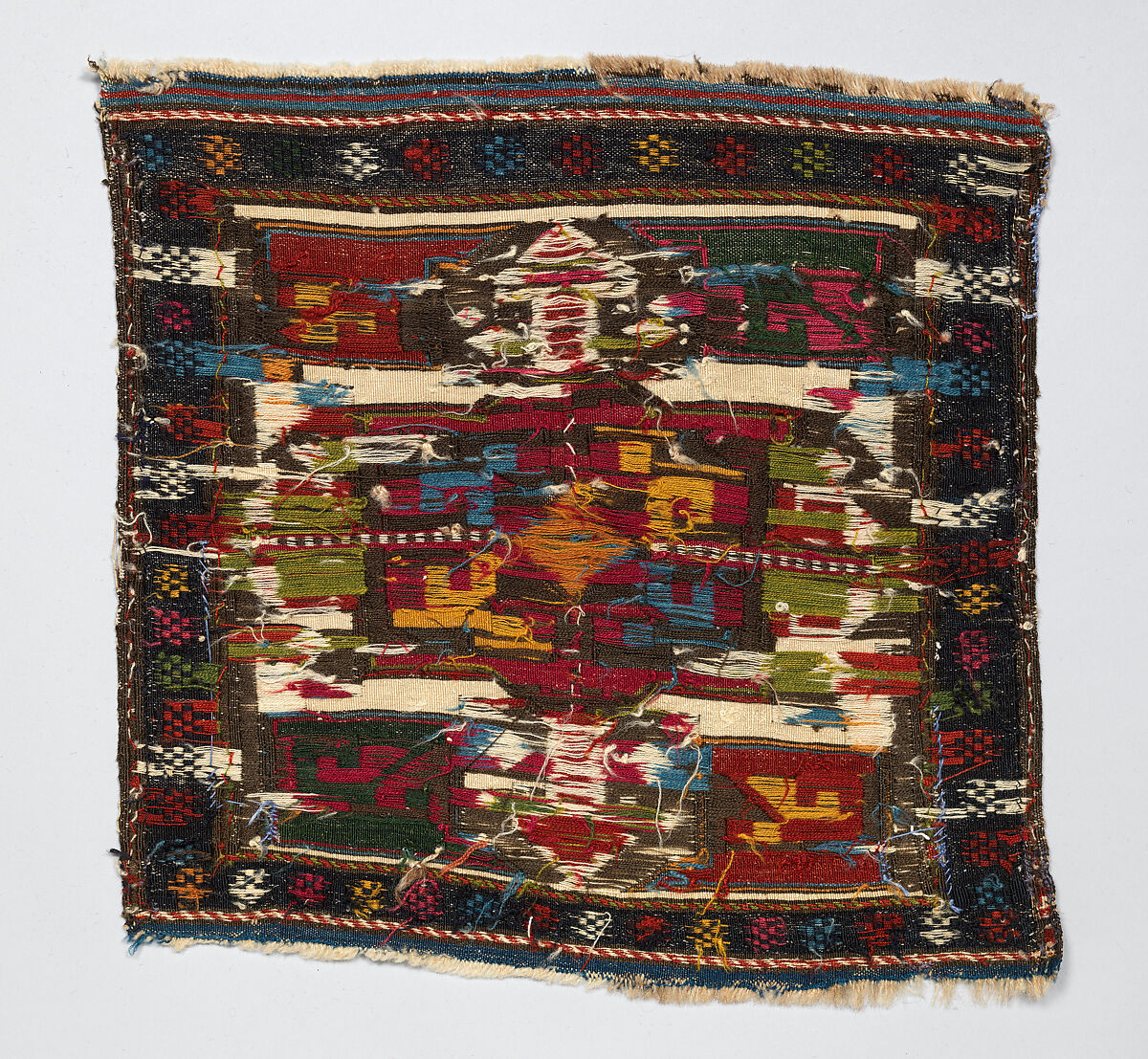 Face of Half a Double Saddle Bag (Khorjin), Wool (warp, ground weft, and sumak weft); sumak extra-weft wrapping and border pattern in complementary weft weave