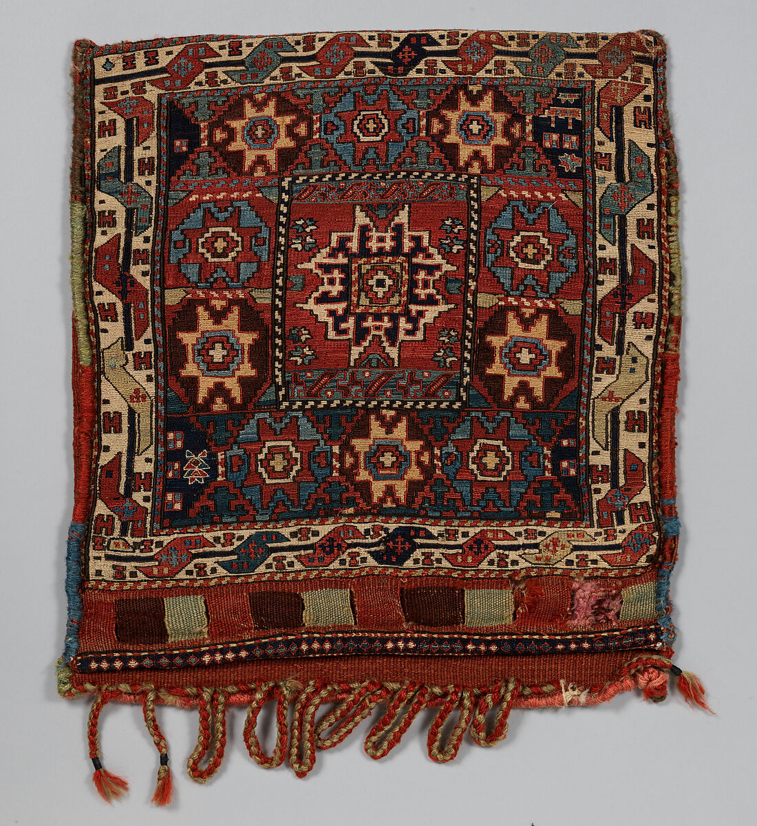 Face from Half of Double Saddle Bag (Khorjin), Wool; sumak brocaded, tapestry weave 