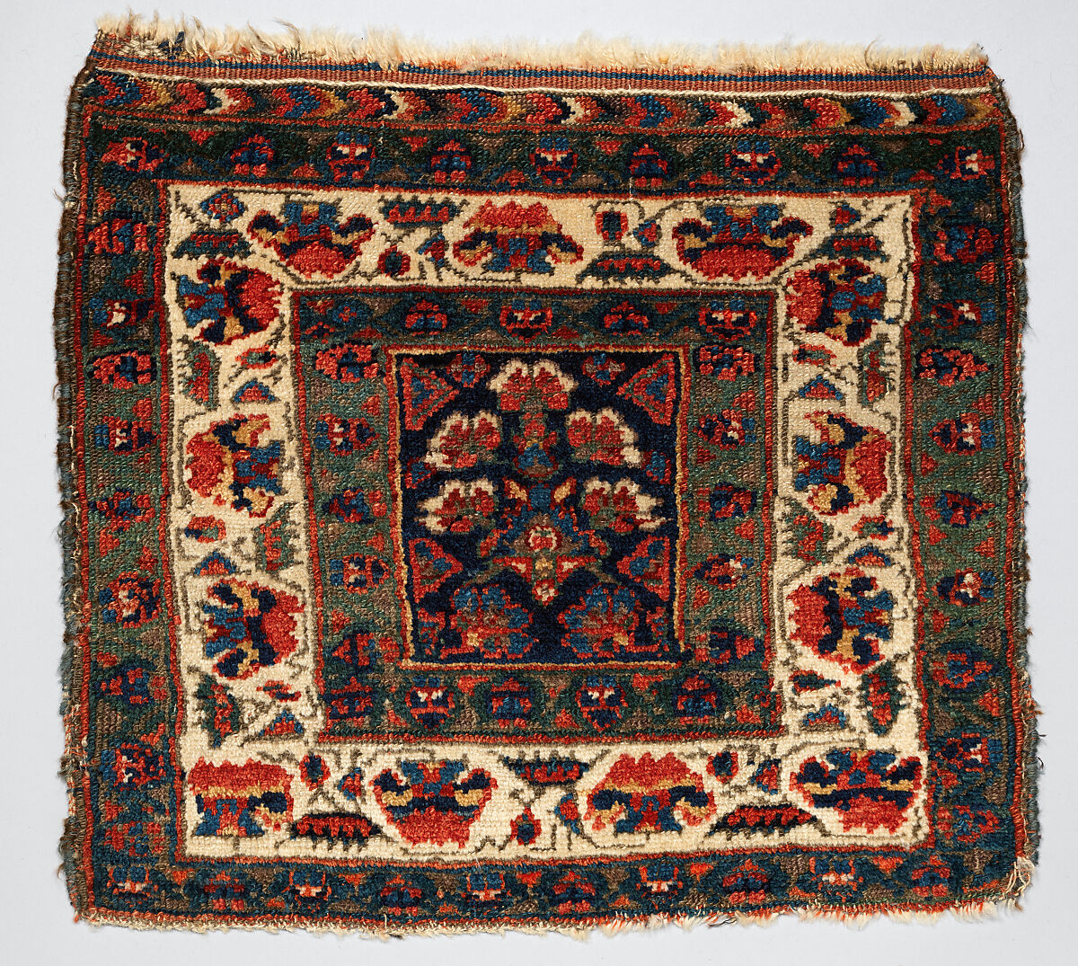Face from Half of Double Saddle Bag (Khorjin), Wool (warp, weft, and pile); asymmetrically knotted pile, single wefted-construction, tapestry weave 