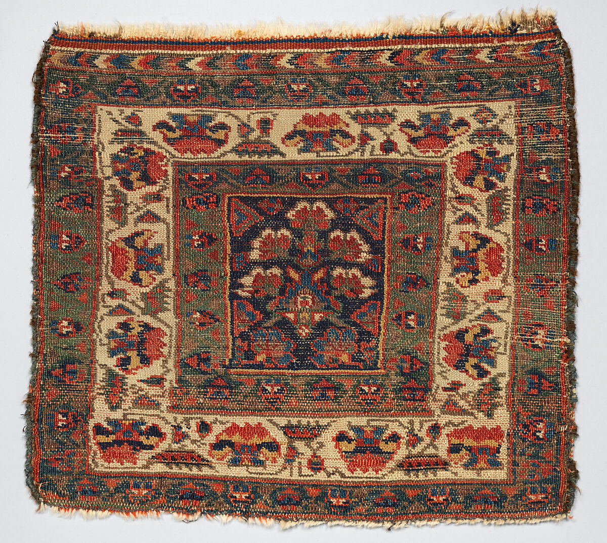Face from Half of Double Saddle Bag (Khorjin), Wool (warp, weft, and pile); asymmetrically knotted pile, single wefted-construction, tapestry weave